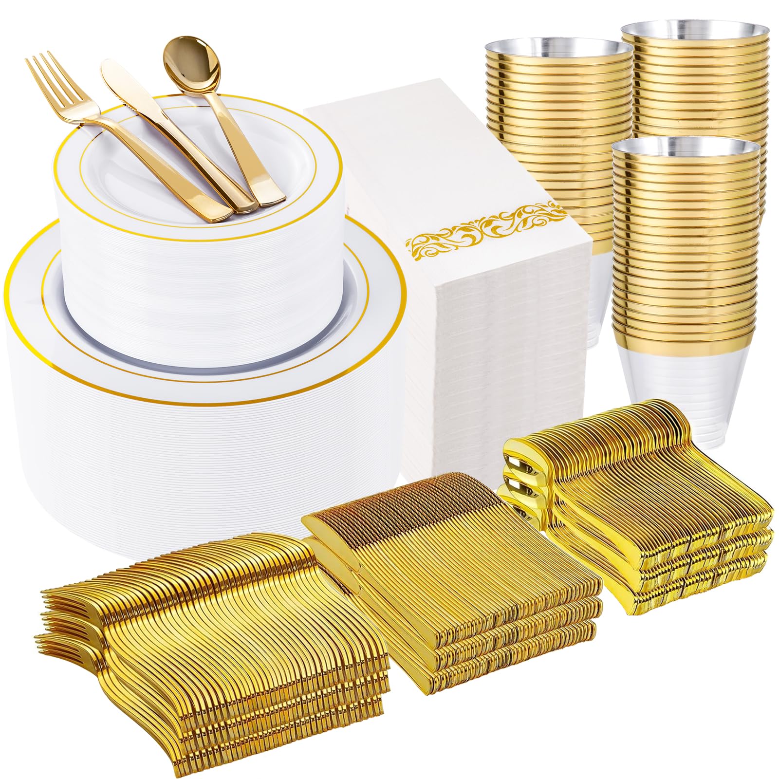 Amazon.com: WELLIFE 700 Pieces Gold Plastic Dinnerware Set for 100